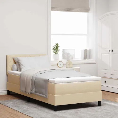 Box spring krevet s jastukom Krema 100 x 200 cm tkanina - Krema 100 x 200 cm Dizajn s rombovima Cijena