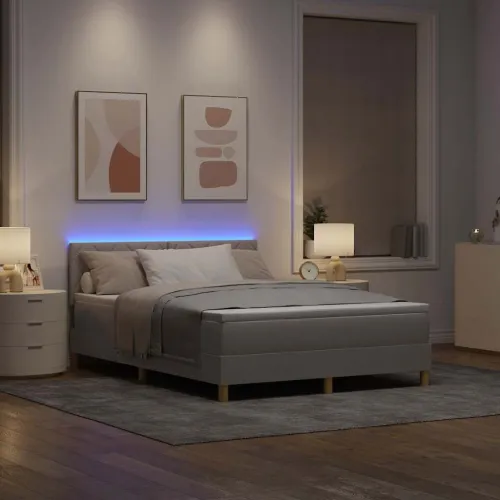 LED Box Spring Krevet Sivo-smeđa 160 x 200 cm tkanina - Sivo-smeđa 160 x 200 cm Dizajn s rombovima Cijena