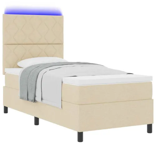 Box spring krevet s LED trakama Krema 100 x 200 cm tkanina - Krema 100 x 200 cm Dizajn s rombovima Cijena