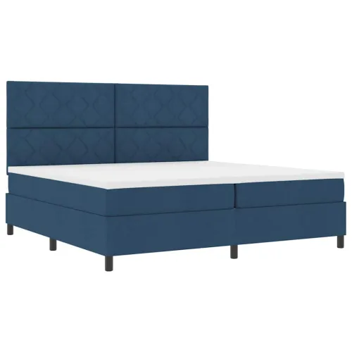 Box spring krevet s LED trakama Plava 200 x 200 cm tkanina - Plava 200 x 200 cm Dizajn s rombovima Cijena