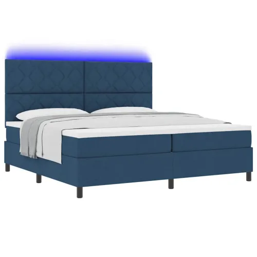 Box spring krevet s LED trakama Plava 200 x 200 cm tkanina - Plava 200 x 200 cm Dizajn s rombovima Cijena