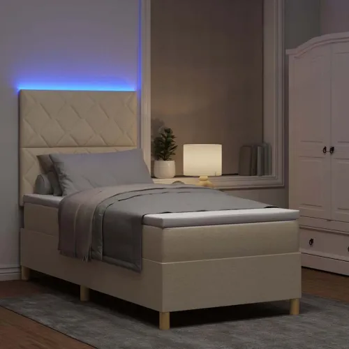 LED Box Spring Krevet s uzglavljem Krema 100 x 200 cm tkanina - Krema 100 x 200 cm Dizajn s rombovima Cijena