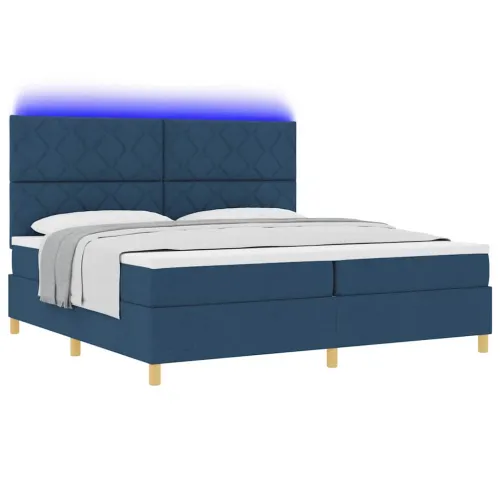 LED Box Spring Krevet s uzglavljem Plava 200 x 200 cm tkanina - Plava 200 x 200 cm Dizajn s rombovima Cijena