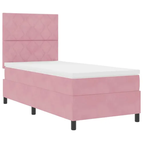 LED Box Spring Krevet s uzglavljem Ružičasta 90 x 190 cm Baršun - Ružičasta 90 x 190 cm Dizajn s rombovima Cijena