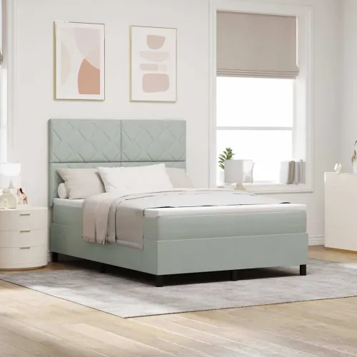 LED Box Spring Krevet Svijetlo siva 140 x 190 cm Baršun - Svjetlosiva 140 x 190 cm Dizajn s rombovima Cijena