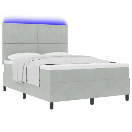 LED Box Spring Krevet Svijetlo siva 140 x 190 cm Baršun - Svjetlosiva 140 x 190 cm Dizajn s rombovima Cijena