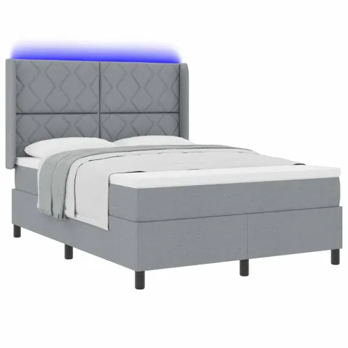 LED Box Spring Krevet Svijetlo siva 160 x 200 cm tkanina - Svjetlosiva 160 x 200 cm Dizajn s rombovima Cijena