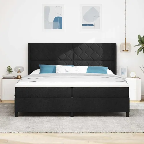 LED Box Spring Krevet s uzglavljem Crna 200 x 200 cm tkanina - Crna 200 x 200 cm Dizajn s rombovima Cijena