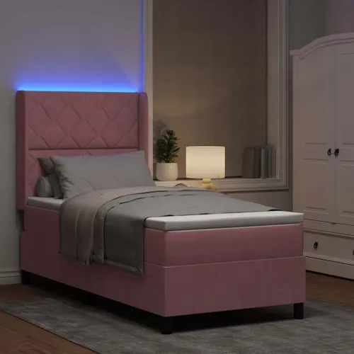 Box spring krevet Ružičasta 90 x 190 cm Baršun - Ružičasta 90 x 190 cm Dizajn s rombovima Cijena