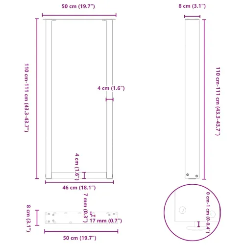 Noge za barski stol U-oblik 2 kom Prirodni čelik 50 x (110-111) cm Čelik - Prirodna 50 x (110-111) cm 2 Cijena