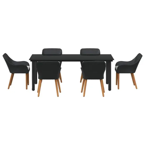 Vrtni set za objed 7 kom. Crna poliratan - 200 x 100 x 74 cm 6-sjedalna Crna Cijena