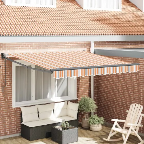 Povlačiva tenda Šareni 350 x 250 cm Poliester i metal - Narančasto/sivo/plavo/bijelo 3,5 x 2,5 m s antracitnim okvirom Cijena