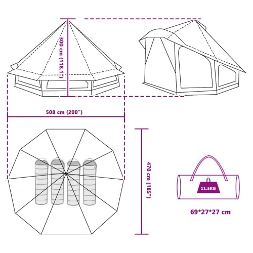 Tipi šator s krovom s pohranom Plava 508 x 470 x 300 cm taft - Plava 51 x 47 x 30 cm Cijena