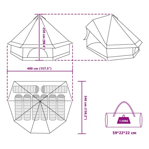 Tipi šator 8-osobni Zelena taft - Zelena Cijena