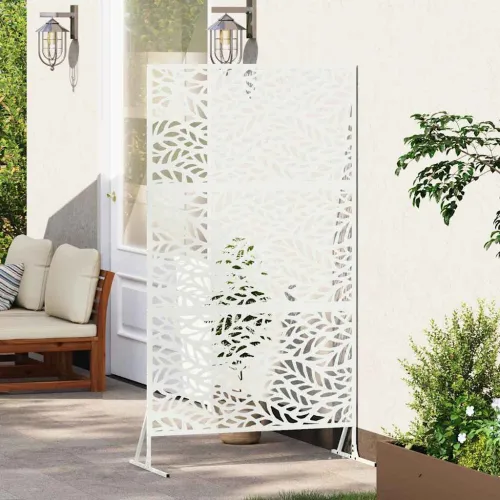Zaslon za privatnost 100 x 50 x 180 cm Čelik Bijela - Bijela Uzorak lišća Cijena