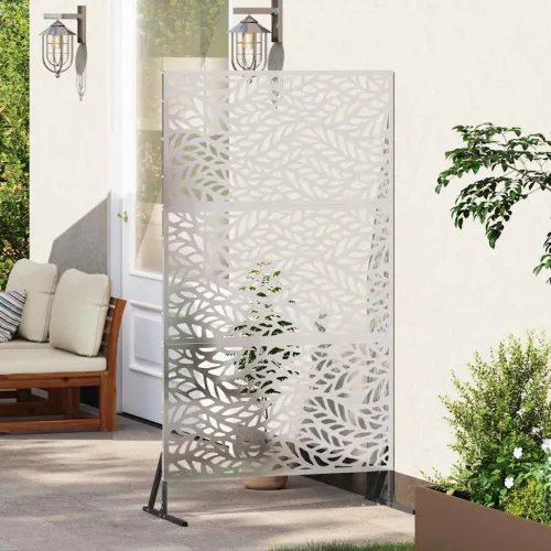 Zaslon za privatnost 100 x 50 x 180 cm Nehrđajući čelik Srebrna - Nehrđajući čelik Uzorak lišća Cijena