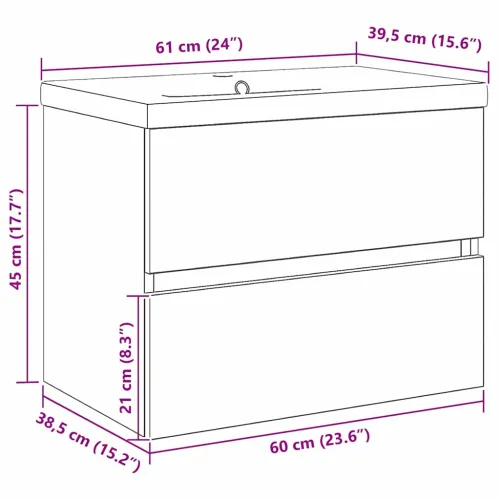 Kupaonski ormarić za sudoper Crni hrast 60 x 39 x 62 cm - Crni hrast 60 x 38,5 x 45 cm bez slavine i odvoda Cijena