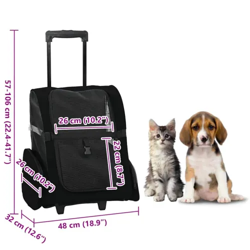 Kolica za kućne ljubimce 3-u-1 dizajn crna 48x32x(57-106) cm Oxford tkanina - Crna 48 x 32 x 57 cm Cijena