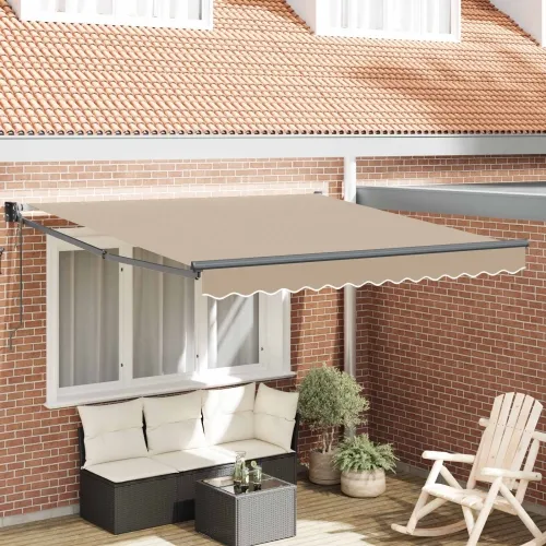 Povlačiva tenda Bež 300 x 250 x 165 cm Poliester i metal - Bež 3 x 2,5 m s antracitnim okvirom Cijena