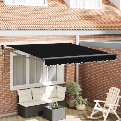 Povlačiva tenda Crna 350 x 250 cm Poliester i metal - Crna 3,5 x 2,5 m s antracitnim okvirom Cijena