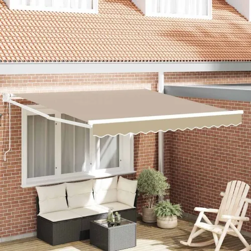 Povlačiva tenda Bež 350 x 250 cm Poliester i metal - Bež 3,5 x 2,5 m s bijelim okvirom Cijena