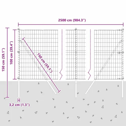 Euro Ograđivanje Ukop 25 x 1 m Čelik premazan PVC-om Siva Mreža - 25 x 1 m (mreža 50 x 100 mm) Siva Fiksacija na tlo Cijena