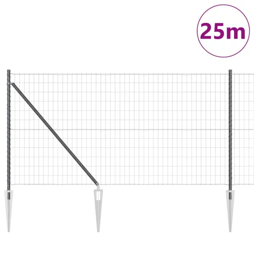 Euro ograda s špicama 25 x 1 m Čelik premazan PVC-om Siva Mreža - 25 x 1 m (mreža 50 x 100 mm) Siva Vijak sidro fiksacija Cijena