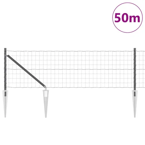 Euro ograda s špicama 50 x 0,4 m Čelik premazan PVC-om Siva - 50 x 0.4 m (76 x 64 mm mreža) Siva Vijak sidro fiksacija Cijena