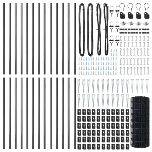 Euro ograda s špicama 50 x 0,4 m Čelik premazan PVC-om Siva - 50 x 0.4 m (76 x 64 mm mreža) Siva Vijak sidro fiksacija Cijena