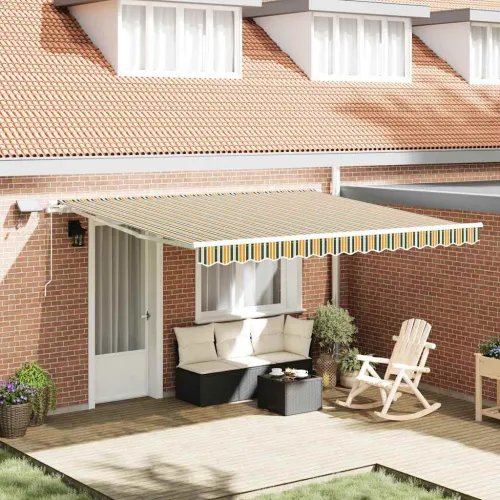 Povlačivi tende Zelena i žuta 400 × 300 cm Tkanina i Aluminij - Zelena i žuta 400 × 350 cm s bijelim okvirom Cijena