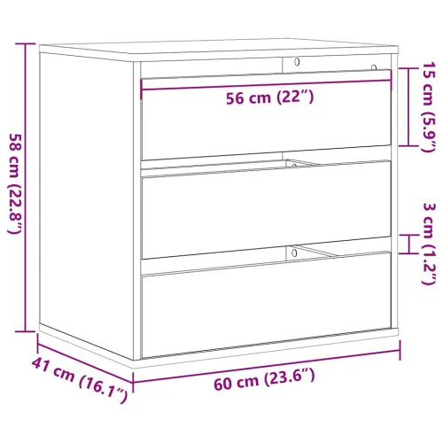 Ormar s ladicama 3-Ladica Crna 61 x 41 x 58 cm - Crni hrast 60 x 41 x 58 cm Cijena