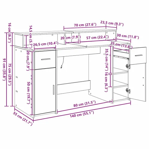 Stol s ladicama Crni hrast 140 x 55 x 91 cm Konstruirano drvo - Crni hrast 140 x 55 x 91 cm Cijena