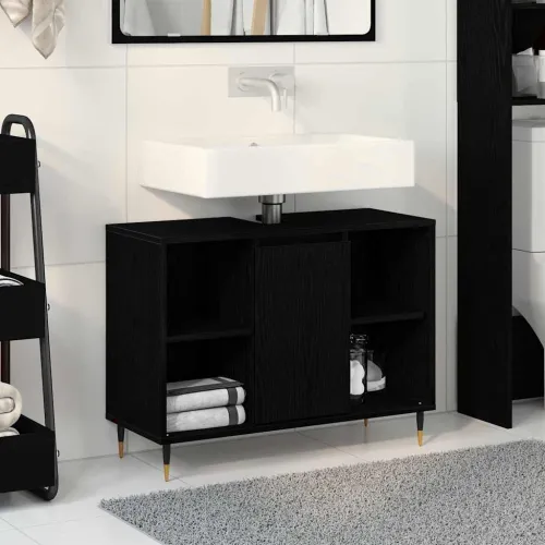 Kupaonski ormar Crna 80 x 33 x 60 cm Konstruirano drvo - Crni hrast Cijena