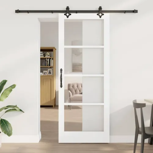 Klizna vrata ORKDAL 83 x 211 cm Masivna borovina i staklo - Bijela i crna 83 x 211 cm 200 cm Cijena