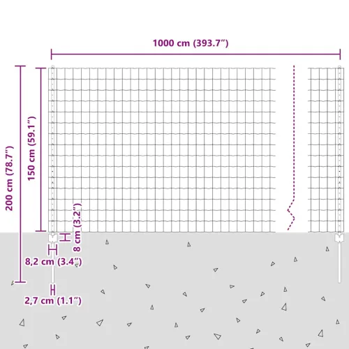 Euro ograda s postom 10 x 1,5 m Čelik premazan PVC-om Siva - Siva 10 x 1,5 m ograda (mreža 7,5 x 10 cm) Cijena