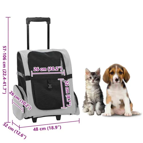 Kolica za kućne ljubimce 3-u-1 Dizajn Siva 48x32x(57-106) cm Oxford tkanina - Siva 48 x 32 x 57 cm Cijena
