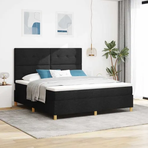 Box spring krevet s uzglavljem Crna 180 x 200 cm tkanina - Crna 180 x 200 cm Prošiveno gumbima Cijena
