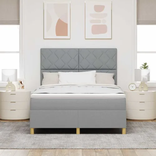 Box spring krevet Svijetlo siva 160 x 200 cm tkanina - Svjetlosiva 160 x 200 cm Dizajn s rombovima Cijena