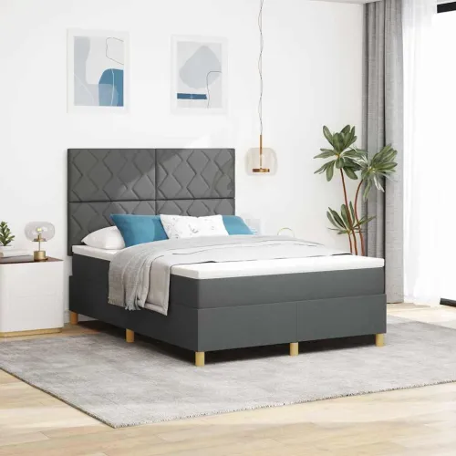 Box spring krevet Tamno siva 160 x 200 cm tkanina - Tamno siva 160 x 200 cm Dizajn s rombovima Cijena