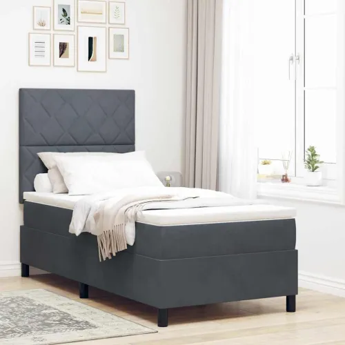Box spring krevet Tamno siva 90 x 190 cm Baršun - Tamnosiva 90 x 190 cm Dizajn s rombovima Cijena