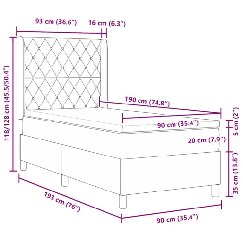 Box spring krevet s madracem Tamno siva 90 x 190 cm Baršun - Tamno siva 90 x 190 cm Kristal s dugmadima Cijena