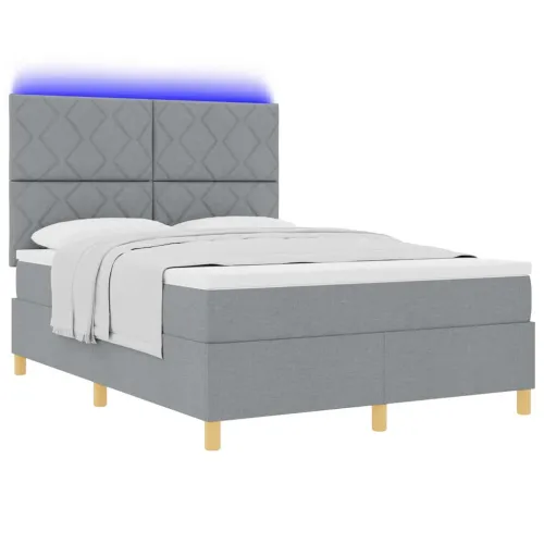 LED Box Spring Krevet Svijetlo siva 160 x 200 cm tkanina - Svjetlosiva 160 x 200 cm Dizajn s rombovima Cijena