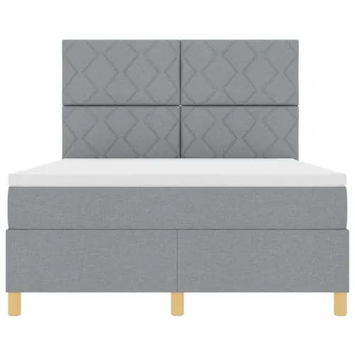LED Box Spring Krevet Svijetlo siva 160 x 200 cm tkanina - Svjetlosiva 160 x 200 cm Dizajn s rombovima Cijena