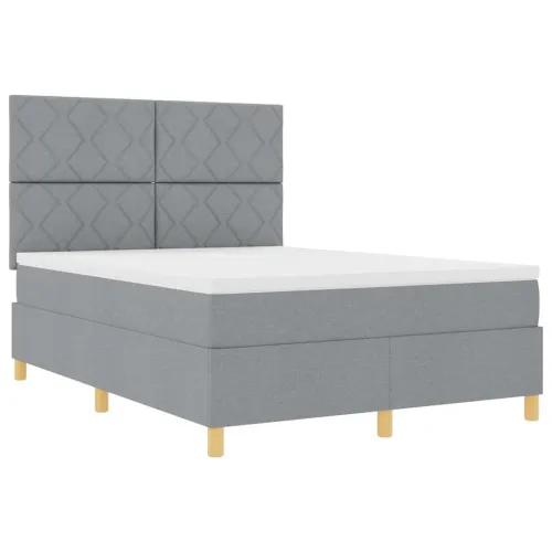 LED Box Spring Krevet Svijetlo siva 160 x 200 cm tkanina - Svjetlosiva 160 x 200 cm Dizajn s rombovima Cijena
