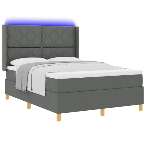 Box spring krevet s LED trakama Siva 160 x 200 cm tkanina - Tamno siva 160 x 200 cm Dizajn s rombovima Cijena