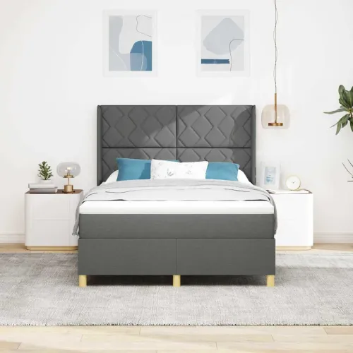 Box spring krevet s LED trakama Siva 160 x 200 cm tkanina - Tamno siva 160 x 200 cm Dizajn s rombovima Cijena
