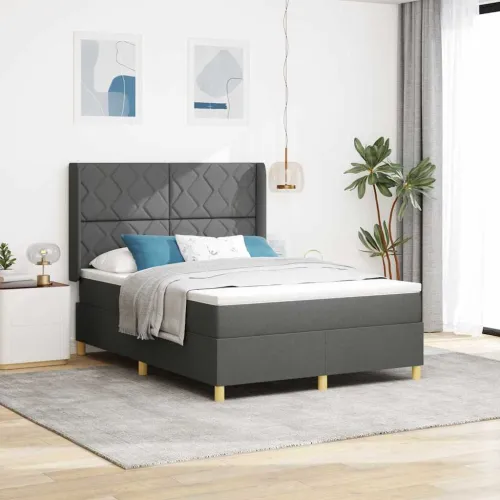 Box spring krevet s LED trakama Siva 160 x 200 cm tkanina - Tamno siva 160 x 200 cm Dizajn s rombovima Cijena