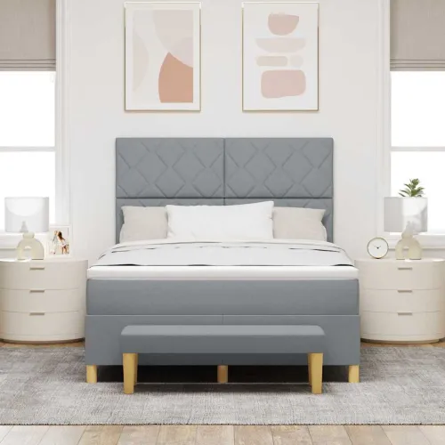Box spring krevet Svjetlosiva 200 x 160 cm tkanina - Svjetlosiva 160 x 200 cm Dizajn s rombovima Cijena