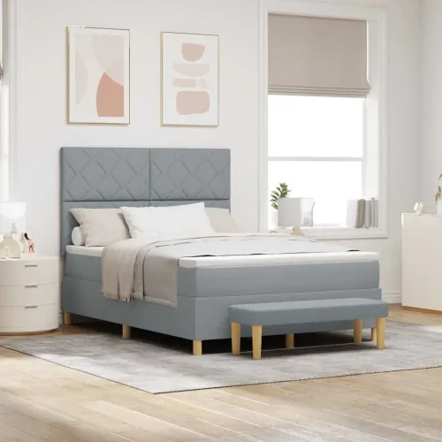 Box spring krevet Svjetlosiva 200 x 160 cm tkanina - Svjetlosiva 160 x 200 cm Dizajn s rombovima Cijena