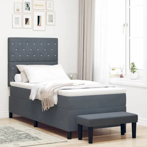 Box spring krevet Tamno siva 190 x 90 cm Baršun - Tamno siva 90 x 190 cm Kristal s dugmadima Cijena